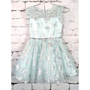 LILT Fit & Flare Layered Crinoline Dress Sparkly Butterflies Sequins Girl Size 7